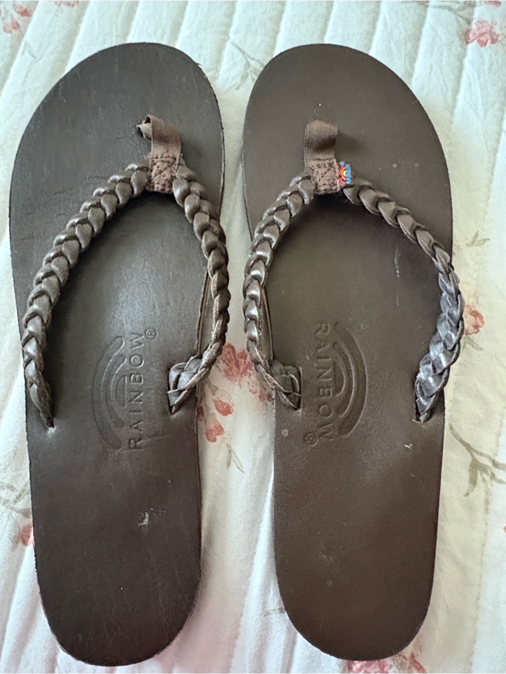 Rainbow Brown Braided Leather Flip Flops